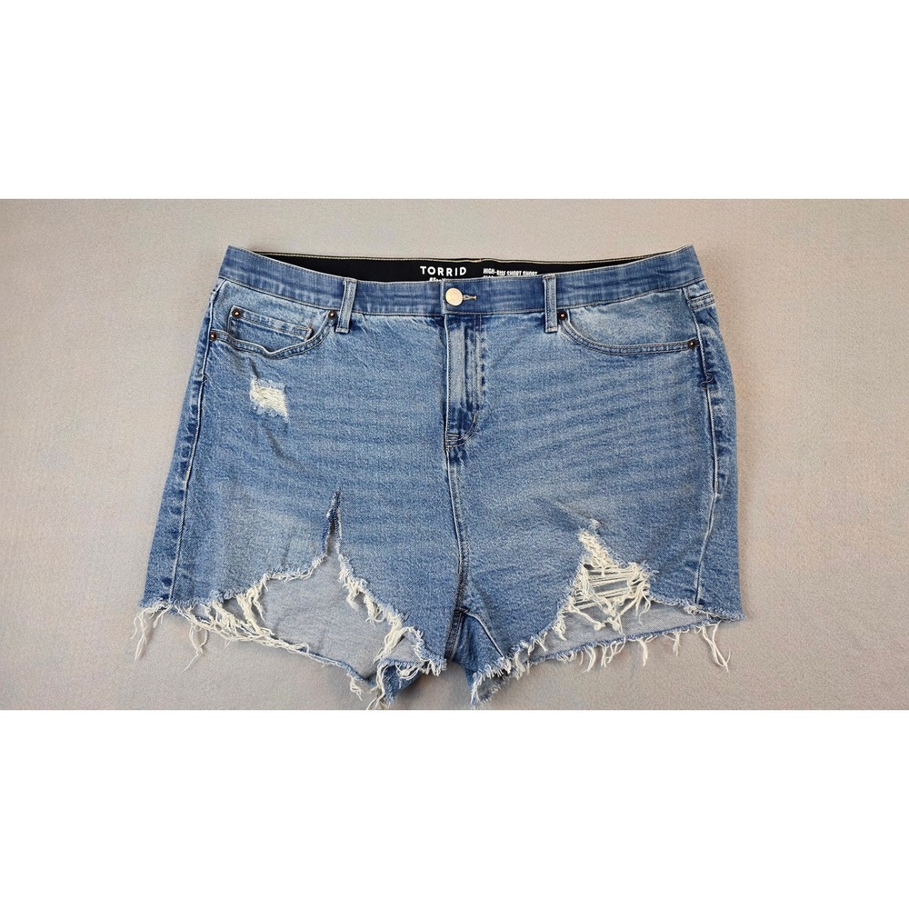 Torrid Womens 18 High Rise Short Short Distressed Classic Denim Jean Shorts Blue - Picture 2 of 12
